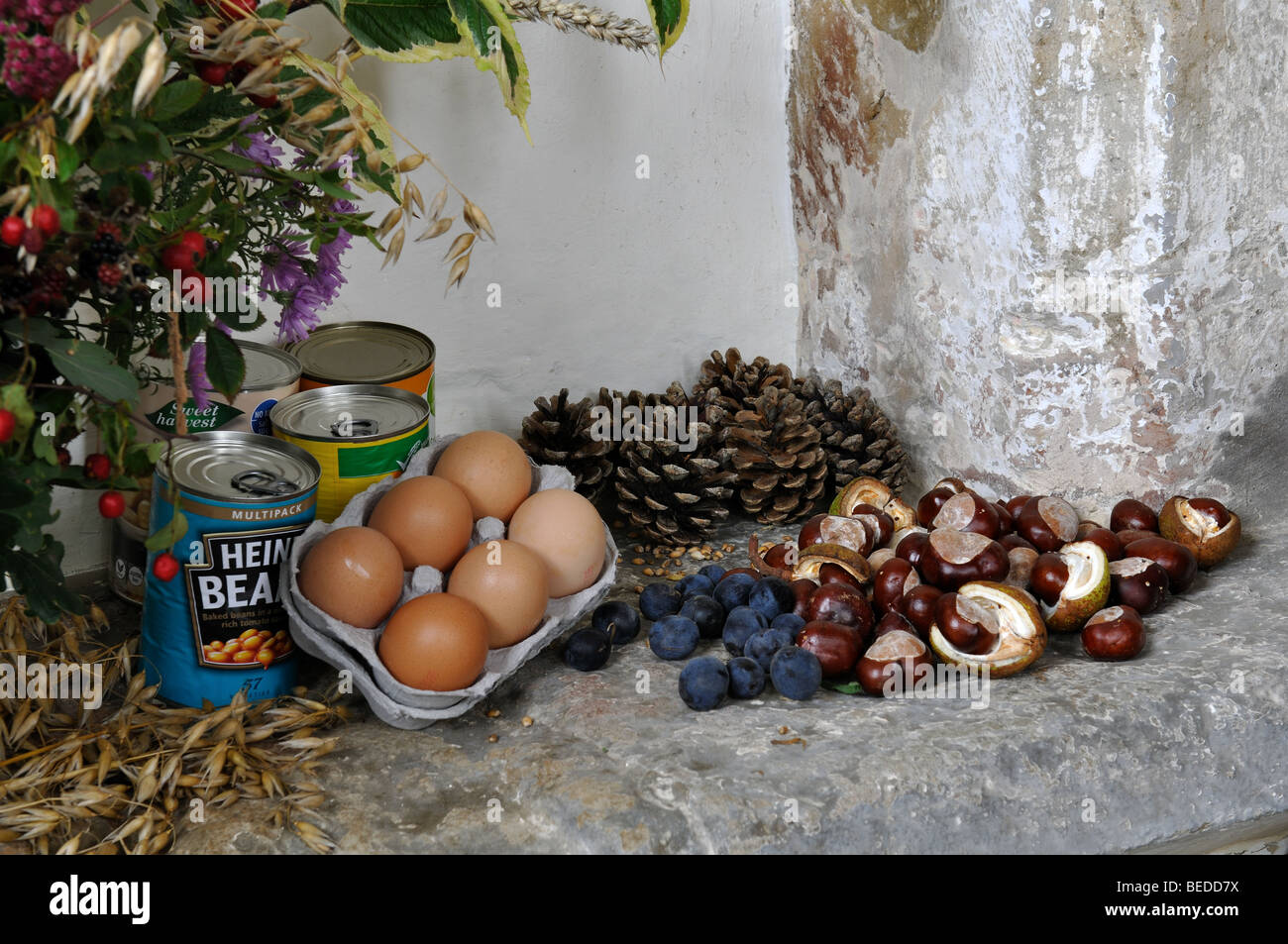 Harvest Festival display in St. Mary`s Church, Priors Hardwick
